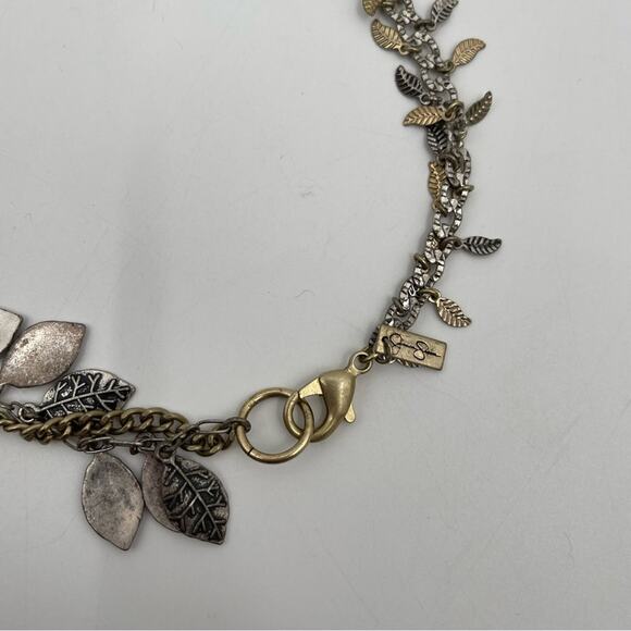 JESSICA SIMPSON Necklace Leaf Feather Boho Mixed Media Gold Silver Long Jewelry - Picture 8 of 10